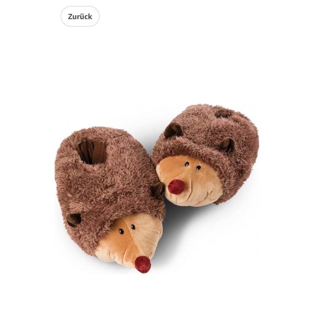 NICI Hedgehog Plush Novelty Slippers Brown Faux Fur Animal Forest Unisex Cozy